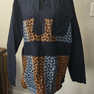Men's Navy and Orange Patterned Jacket